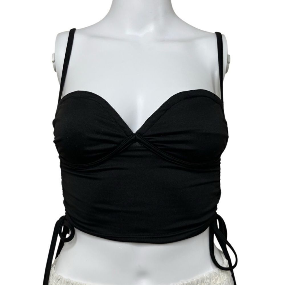 SHEIN Cotton Ruched Bustier Crop Top Black Size XS